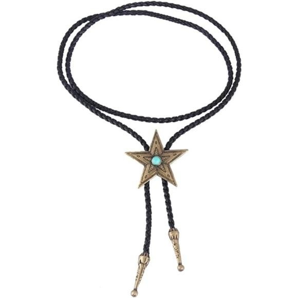 Mens Bolo Tie Cowboy Necklace Leather Necktie Western Cowboy Necklace - Star - Picture 2 of 7